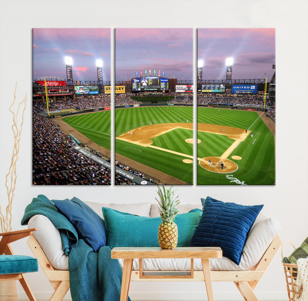 White Sox Stadium Canvas Print Guaranteed Rate Field Wall Art Chicago Baseball Wall Art MLB Wall Decor, Baseball Lover Gifts Dorm Wall Decor