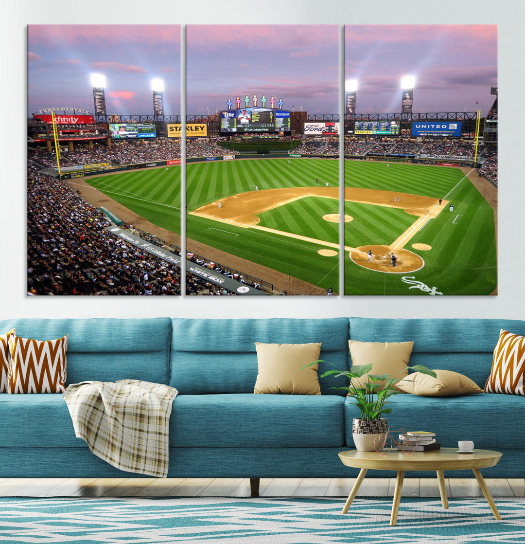 White Sox Stadium Canvas Print Guaranteed Rate Field Wall Art Chicago Baseball Wall Art MLB Wall Decor, Baseball Lover Gifts Dorm Wall Decor