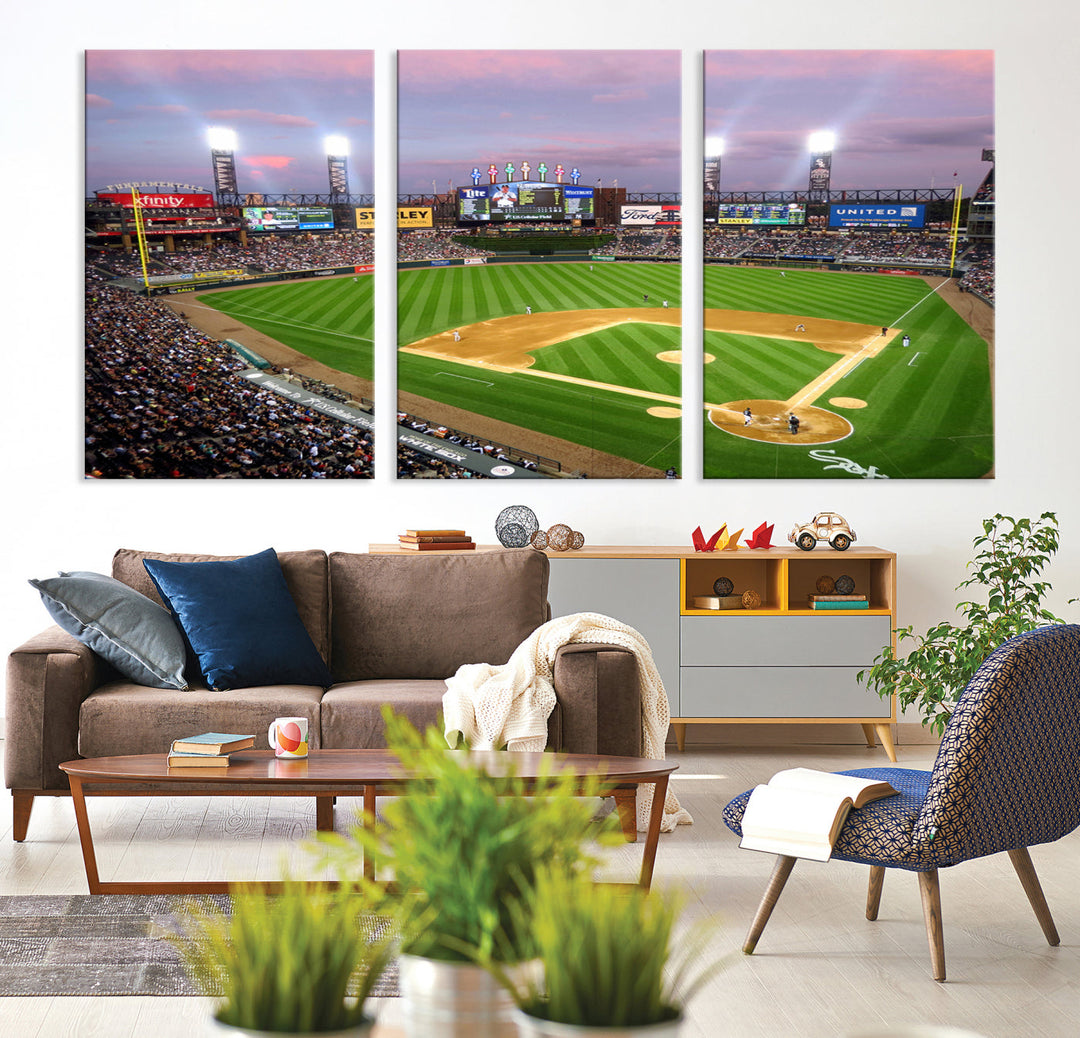 White Sox Stadium Canvas Print Guaranteed Rate Field Wall Art Chicago Baseball Wall Art MLB Wall Decor, Baseball Lover Gifts Dorm Wall Decor