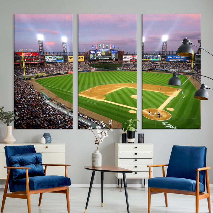 White Sox Stadium Canvas Print Guaranteed Rate Field Wall Art Chicago Baseball Wall Art MLB Wall Decor, Baseball Lover Gifts Dorm Wall Decor