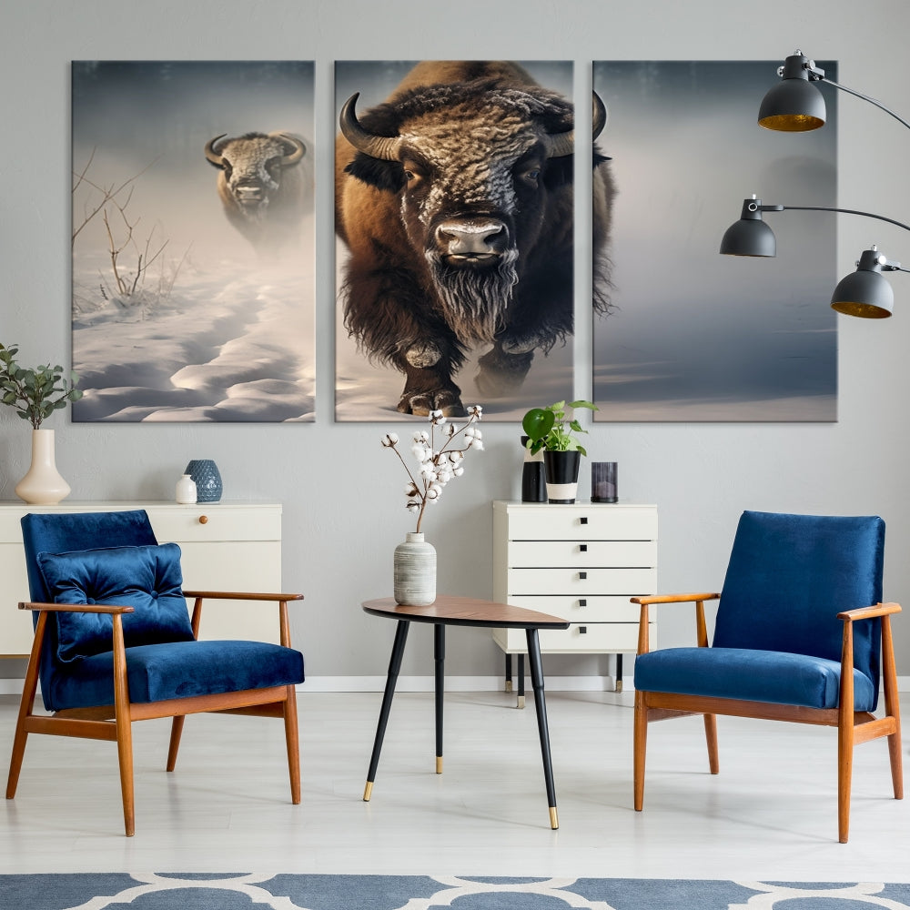 Wild American Bison Wall Art Canvas Print Alaska Wildlife Cabin Wall Decor