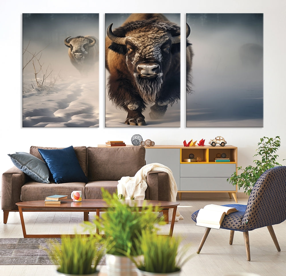 Wild American Bison Wall Art Canvas Print Alaska Wildlife Cabin Wall Decor