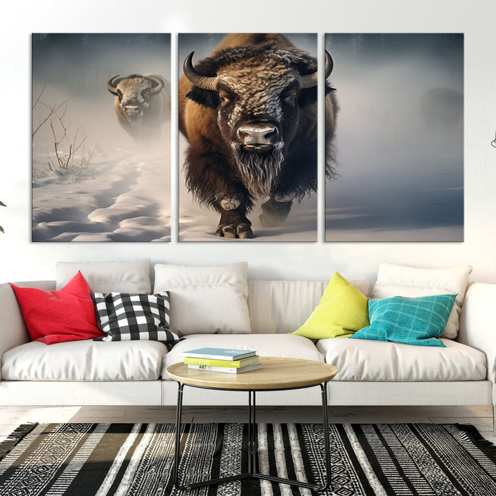 Wild American Bison Wall Art Canvas Print Alaska Wildlife Cabin Wall Decor