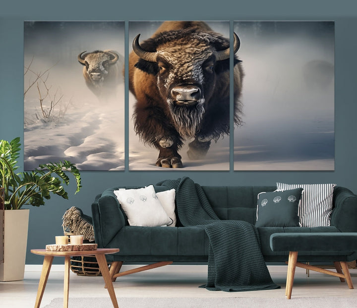 Wild American Bison Wall Art Canvas Print Alaska Wildlife Cabin Wall Decor