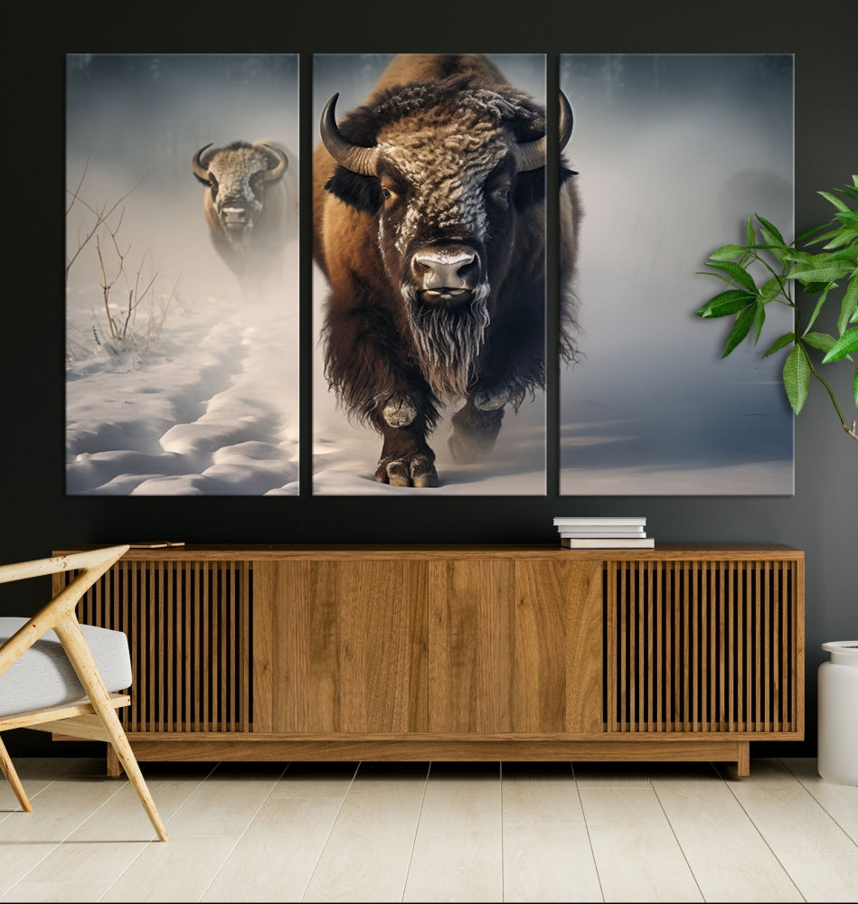 Wild American Bison Wall Art Canvas Print Alaska Wildlife Cabin Wall Decor