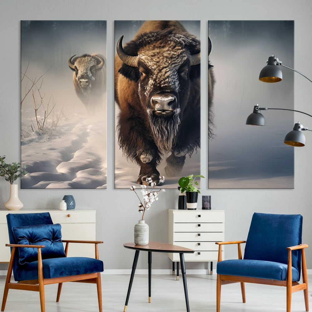 Wild American Bison Wall Art Canvas Print Alaska Wildlife Cabin Wall Decor