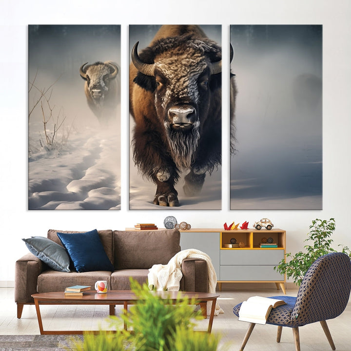 Wild American Bison Wall Art Canvas Print Alaska Wildlife Cabin Wall Decor