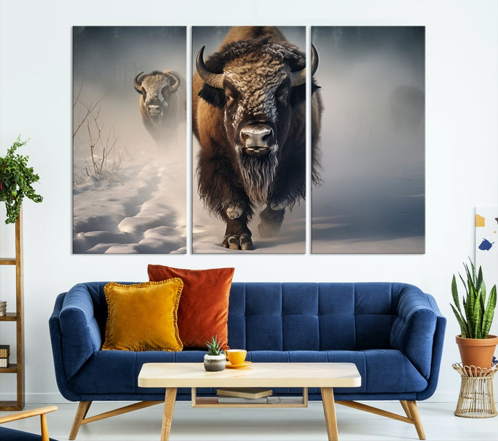 Wild American Bison Wall Art Canvas Print Alaska Wildlife Cabin Wall Decor