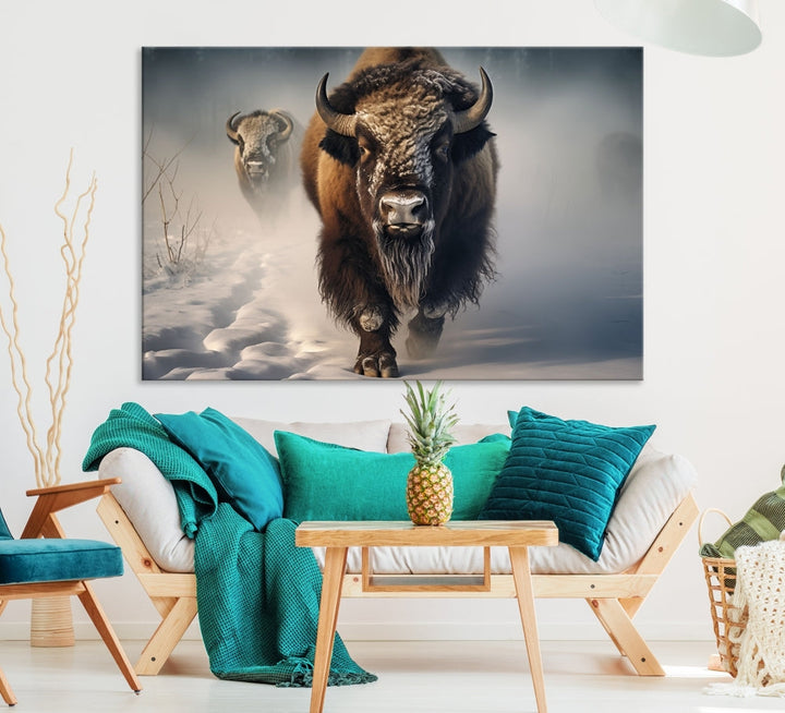 Wild American Bison Wall Art Canvas Print Alaska Wildlife Cabin Wall Decor