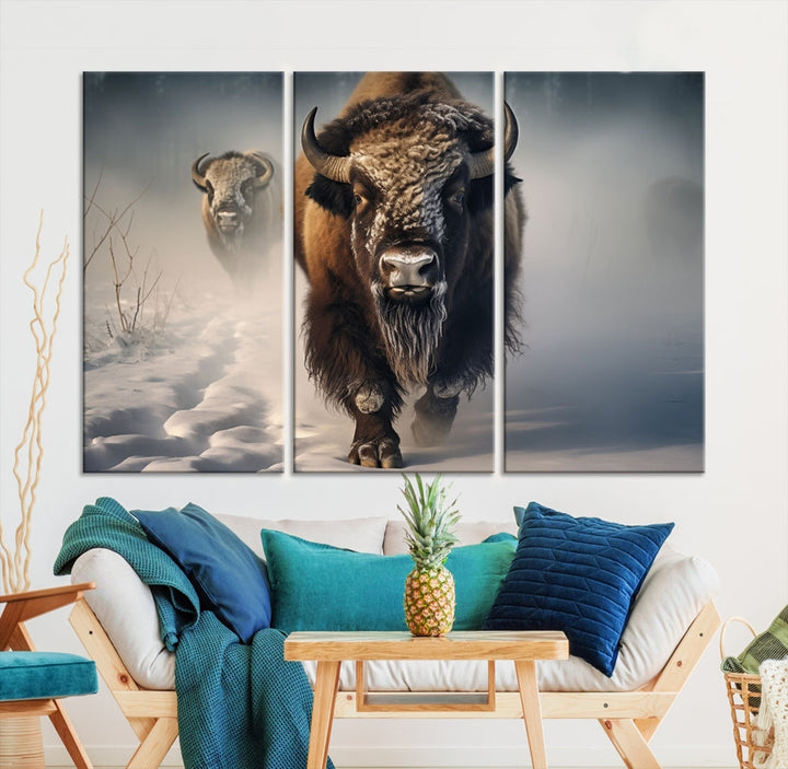 Wild American Bison Wall Art Canvas Print Alaska Wildlife Cabin Wall Decor