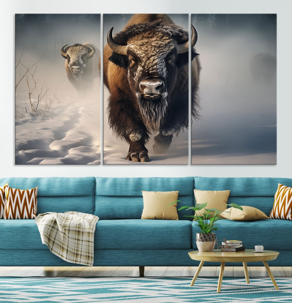 Wild American Bison Wall Art Canvas Print Alaska Wildlife Cabin Wall Decor