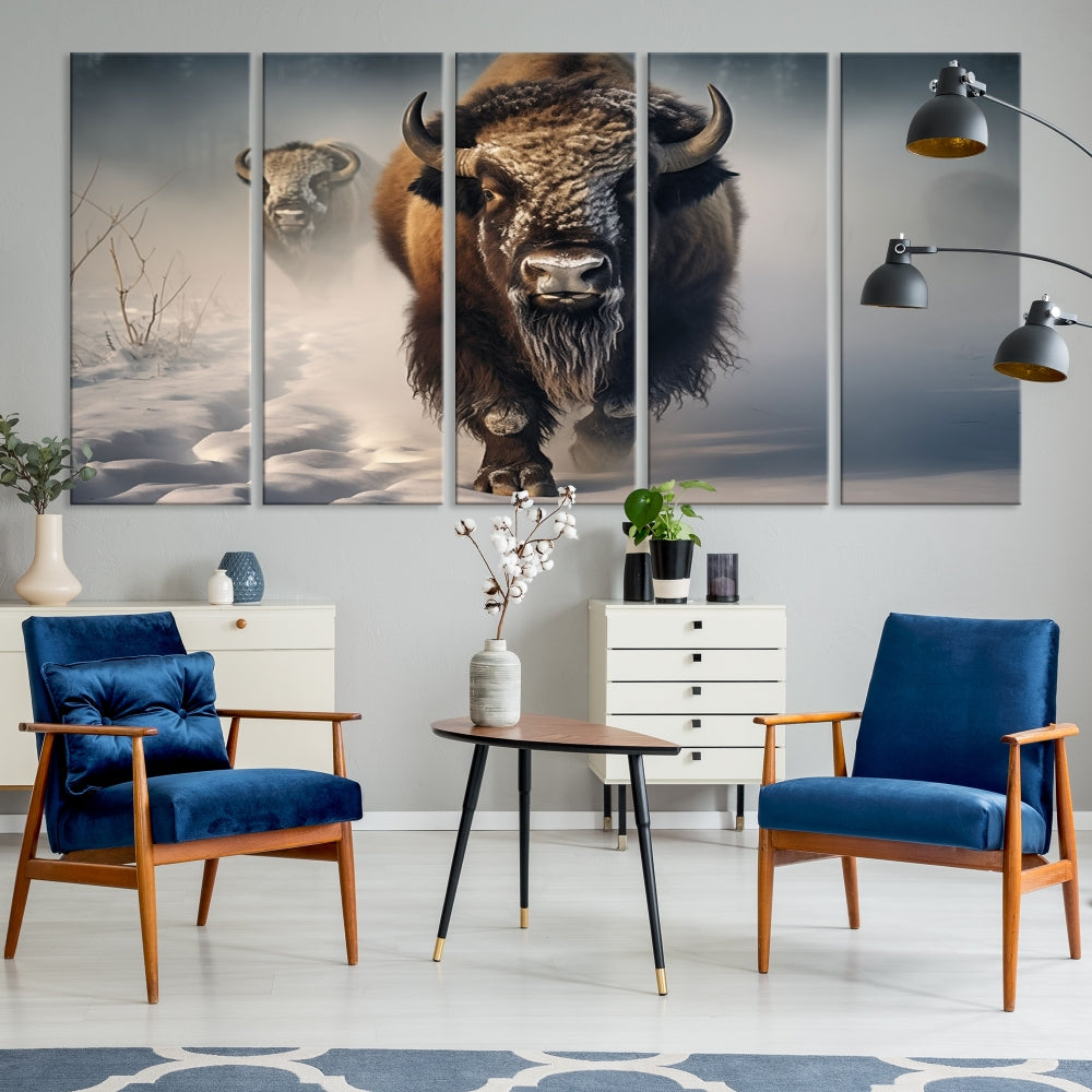 Wild American Bison Wall Art Canvas Print Alaska Wildlife Cabin Wall Decor