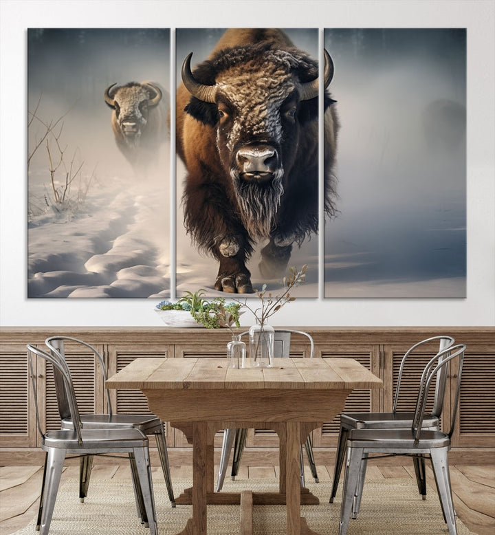 Wild American Bison Wall Art Canvas Print Alaska Wildlife Cabin Wall Decor