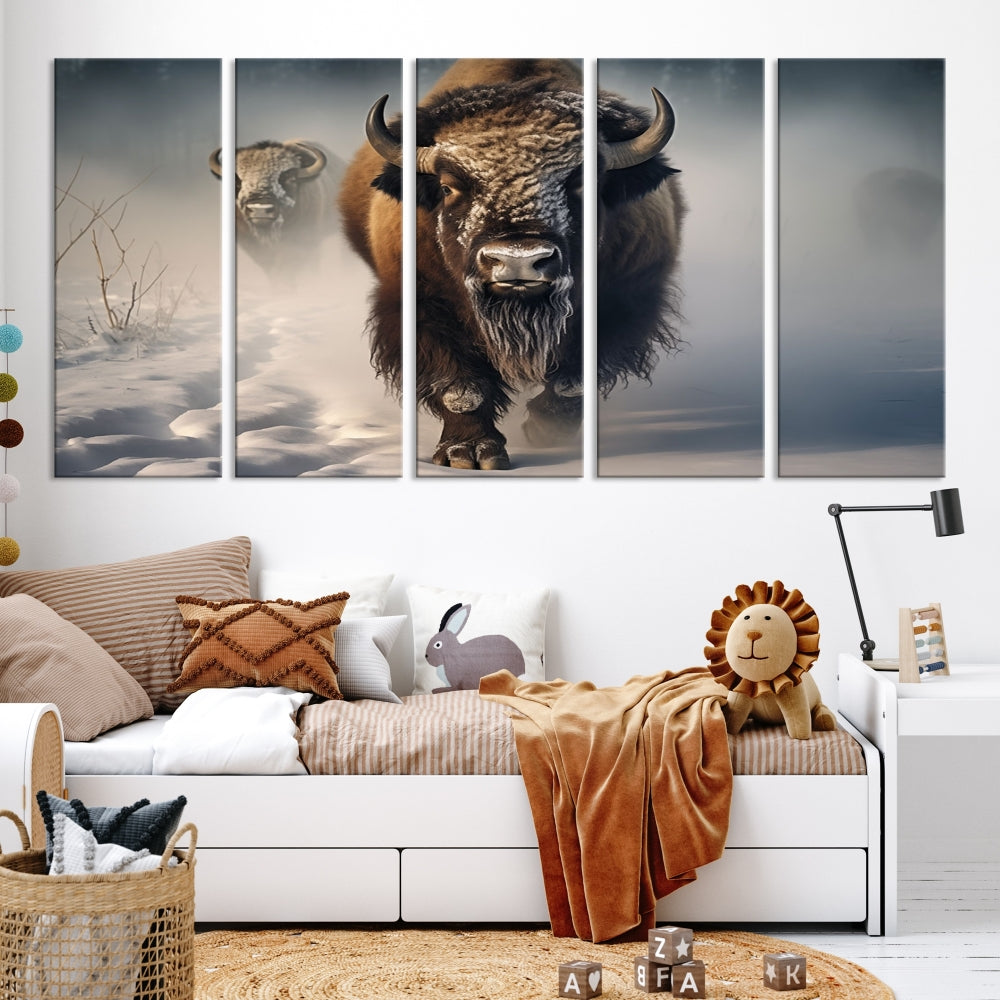 Wild American Bison Wall Art Canvas Print Alaska Wildlife Cabin Wall Decor