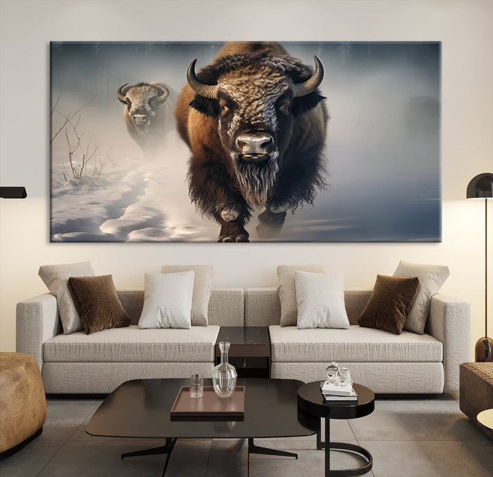 Wild American Bison Wall Art Canvas Print Alaska Wildlife Cabin Wall Decor