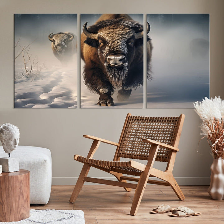 Wild American Bison Wall Art Canvas Print Alaska Wildlife Cabin Wall Decor