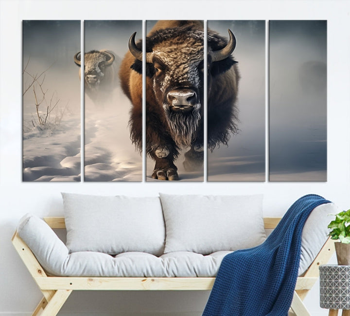 Wild American Bison Wall Art Canvas Print Alaska Wildlife Cabin Wall Decor