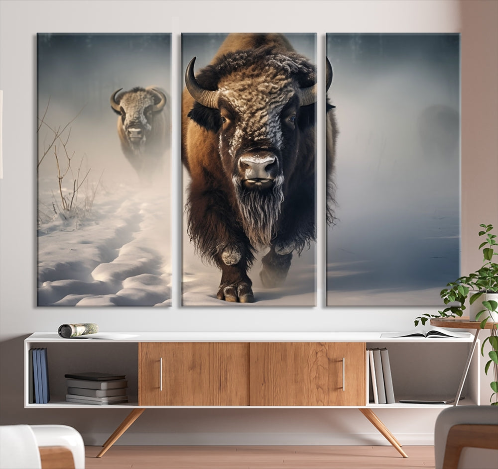 Wild American Bison Wall Art Canvas Print Alaska Wildlife Cabin Wall Decor