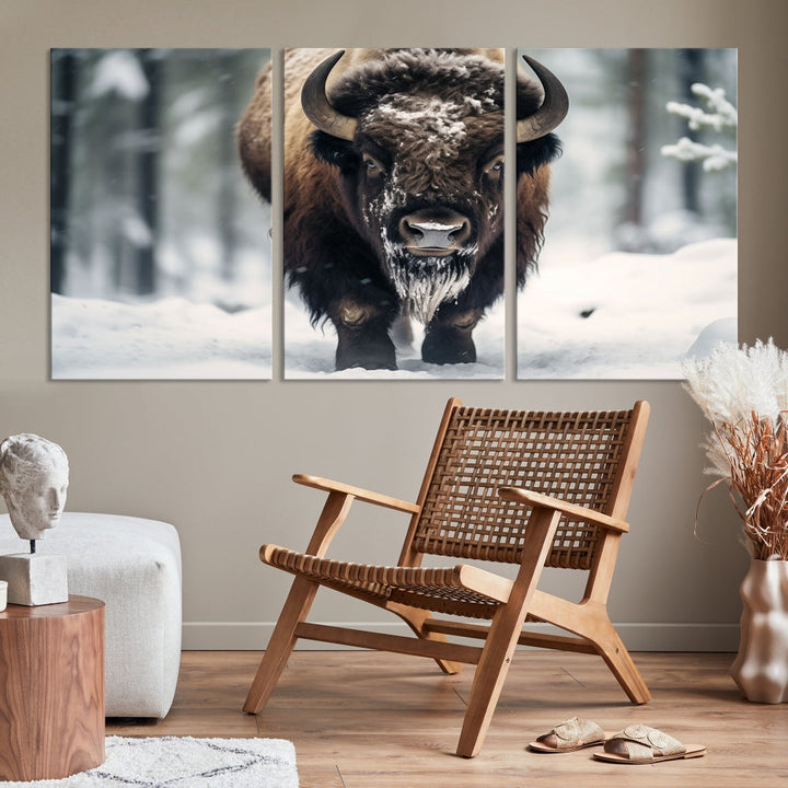 Wild Animal Wall Art Bison Canvas Print Framed Living Room Wall Decor