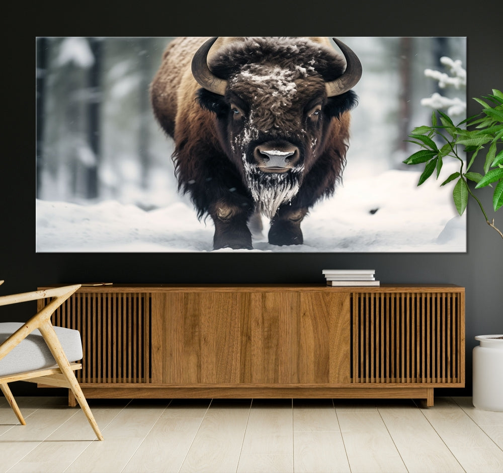 Wild Animal Wall Art Bison Canvas Print Framed Living Room Wall Decor