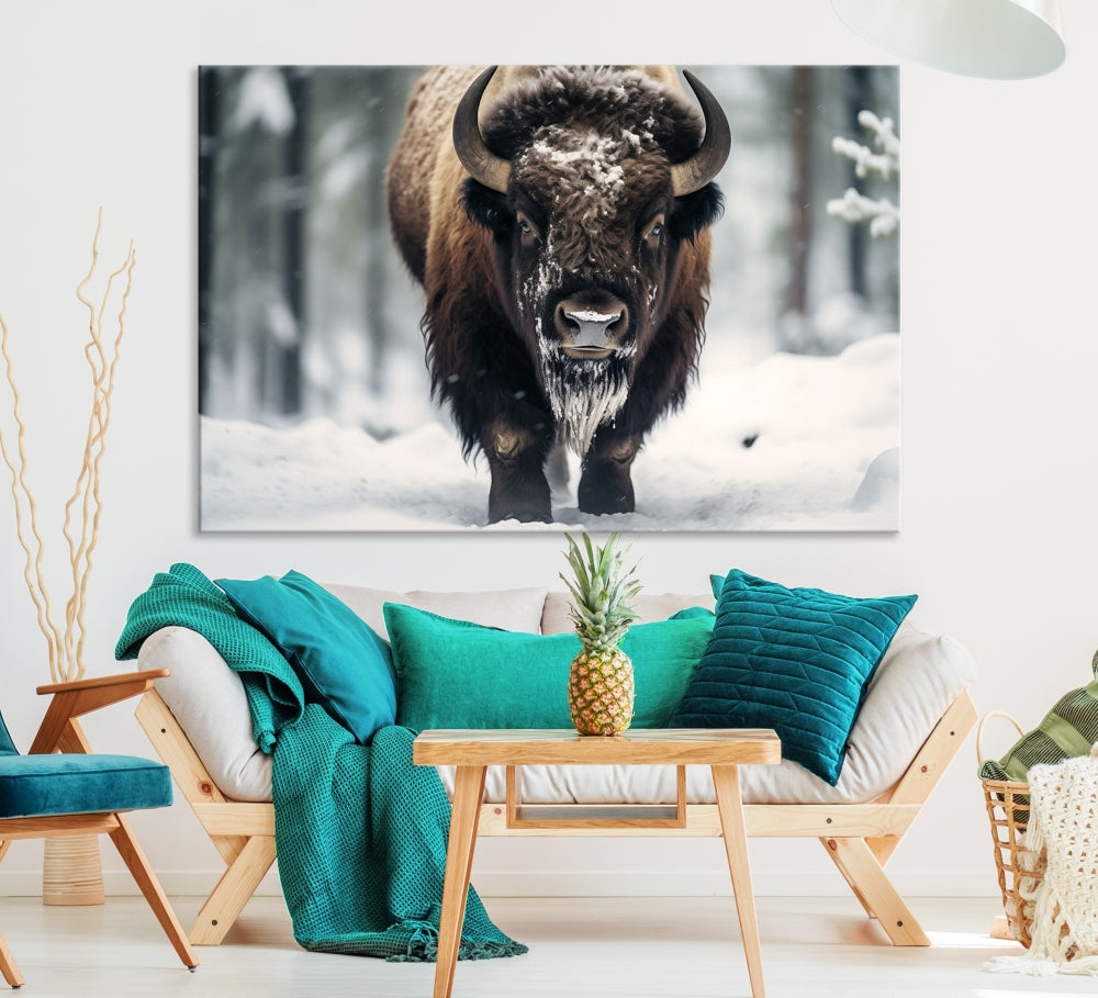 Wild Animal Wall Art Bison Canvas Print Framed Living Room Wall Decor