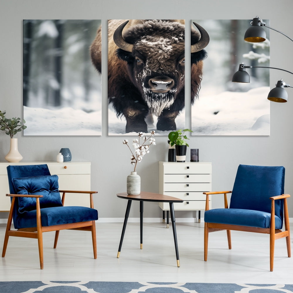 Wild Animal Wall Art Bison Canvas Print Framed Living Room Wall Decor