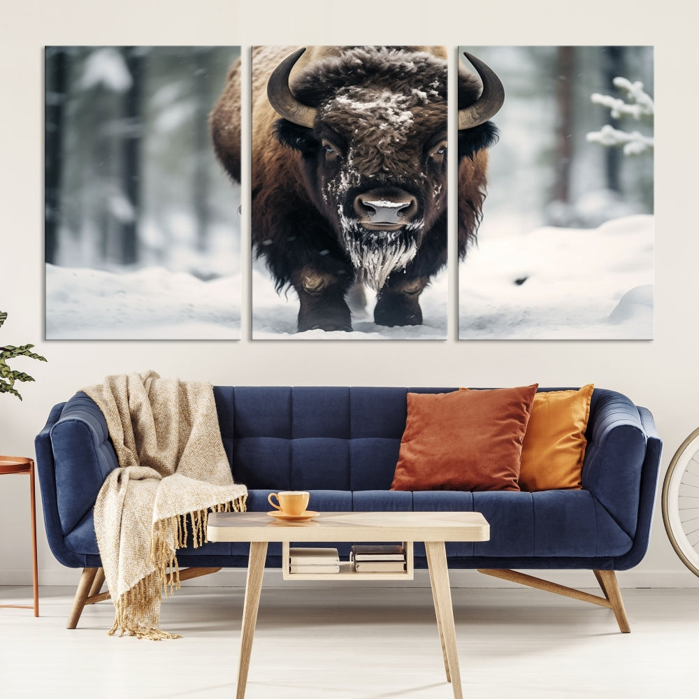 Wild Animal Wall Art Bison Canvas Print Framed Living Room Wall Decor