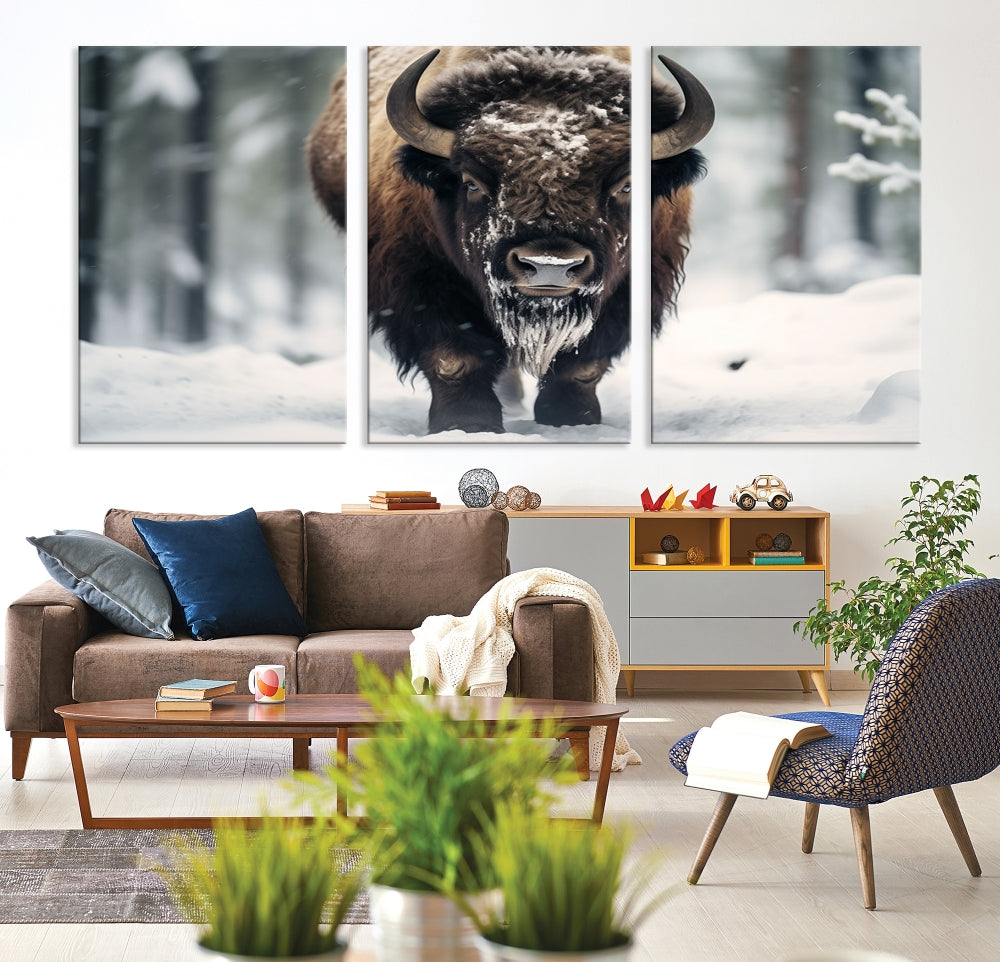 Wild Animal Wall Art Bison Canvas Print Framed Living Room Wall Decor