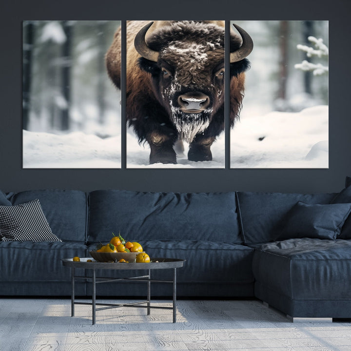 Wild Animal Wall Art Bison Canvas Print Framed Living Room Wall Decor