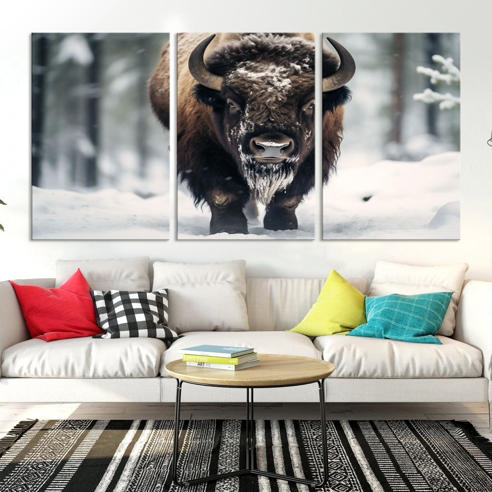 Wild Animal Wall Art Bison Canvas Print Framed Living Room Wall Decor