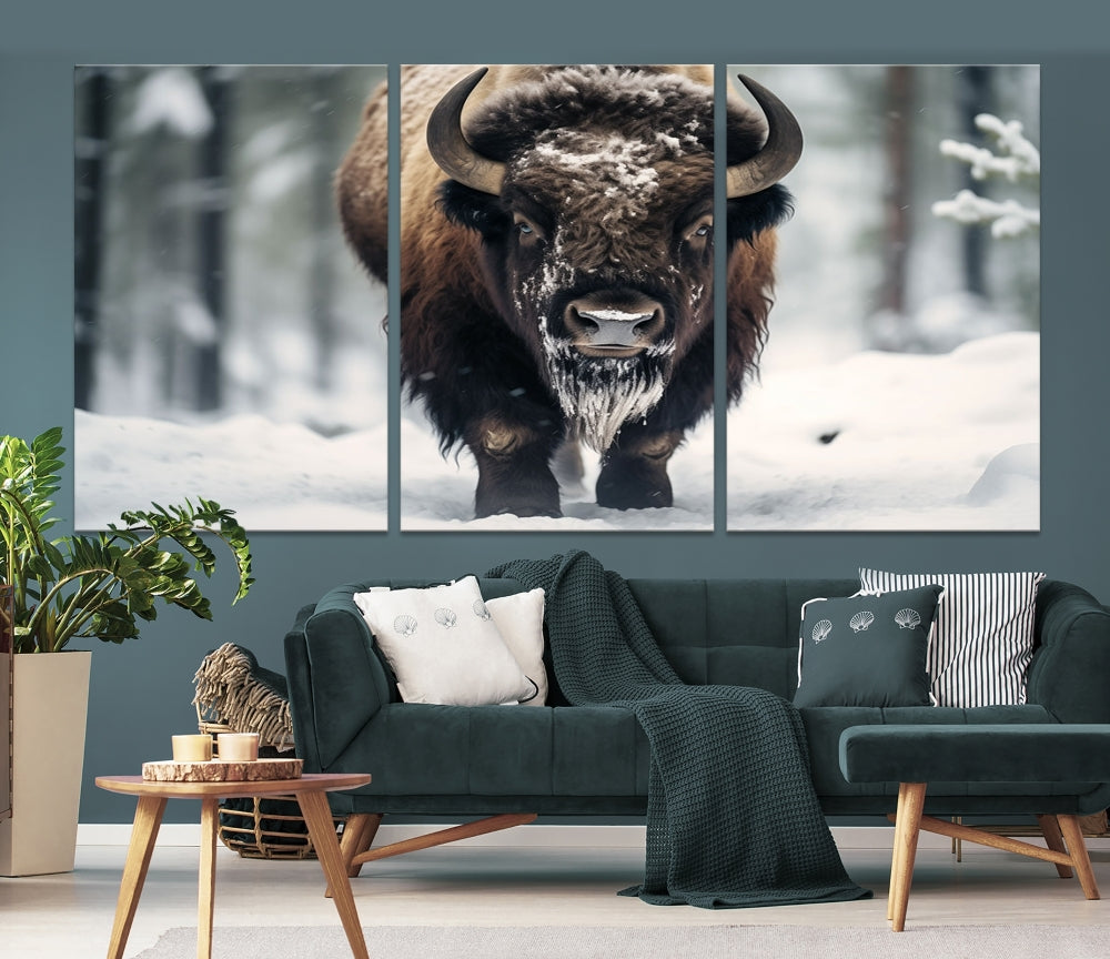 Wild Animal Wall Art Bison Canvas Print Framed Living Room Wall Decor