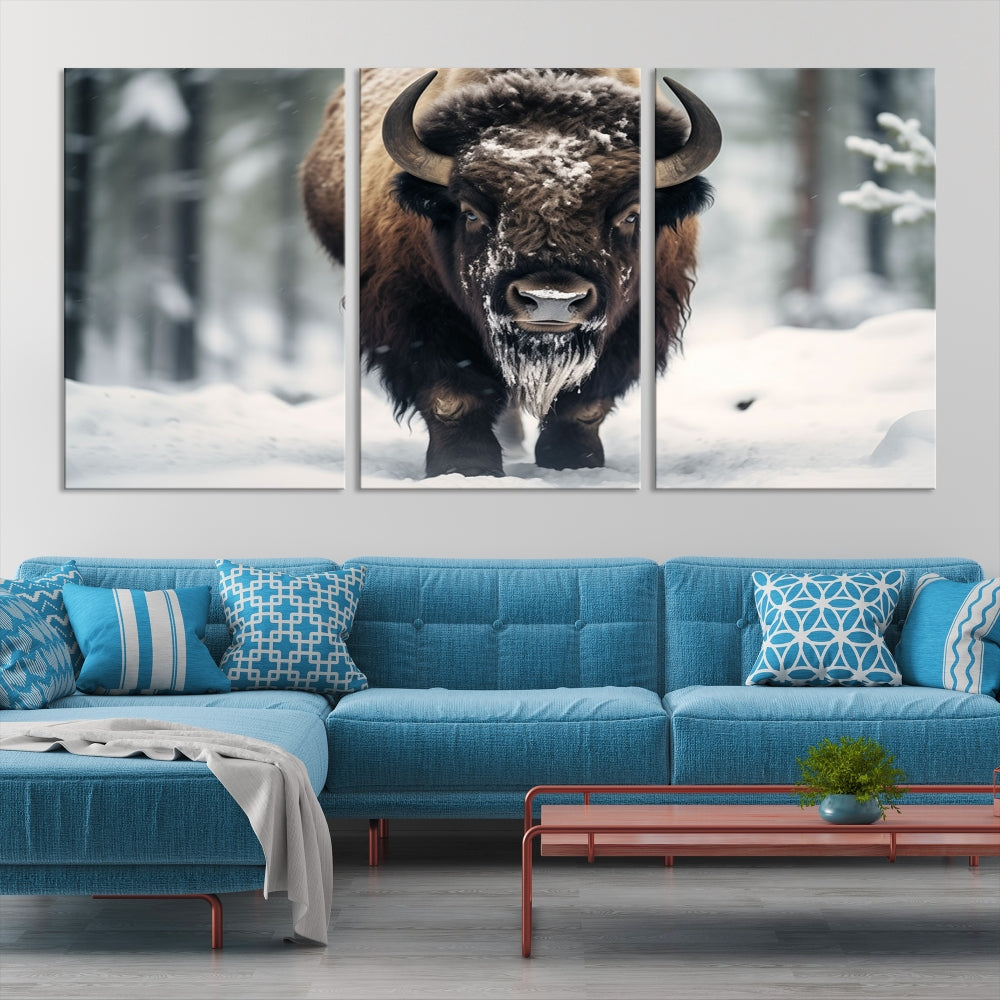 Wild Animal Wall Art Bison Canvas Print Framed Living Room Wall Decor