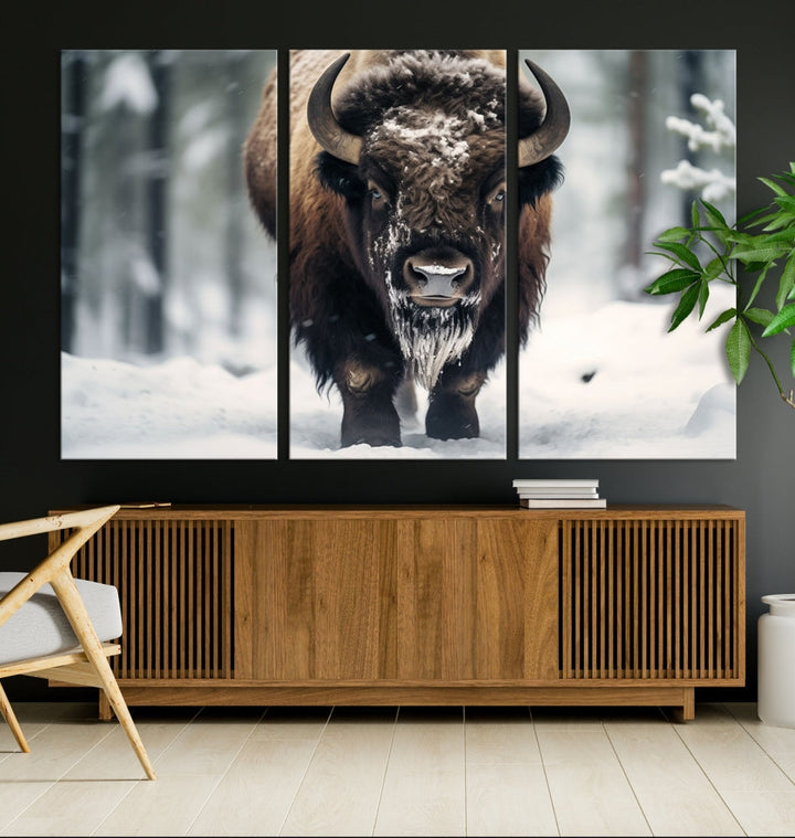 Wild Animal Wall Art Bison Canvas Print Framed Living Room Wall Decor