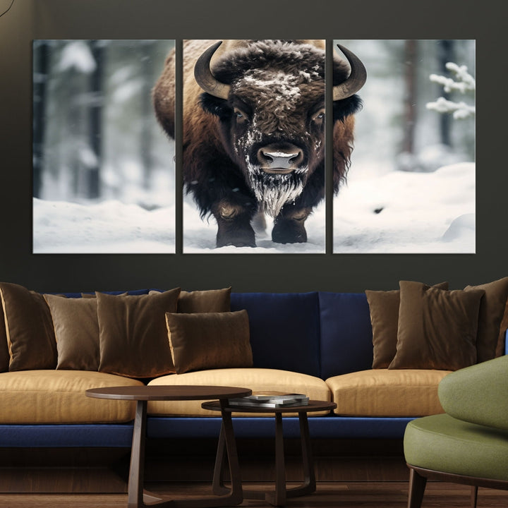 Wild Animal Wall Art Bison Canvas Print Framed Living Room Wall Decor