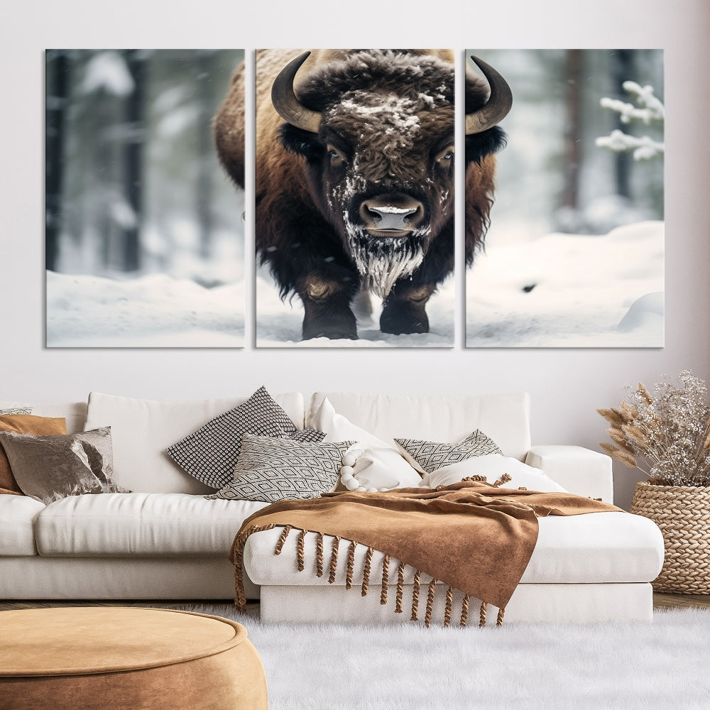 Wild Animal Wall Art Bison Canvas Print Framed Living Room Wall Decor