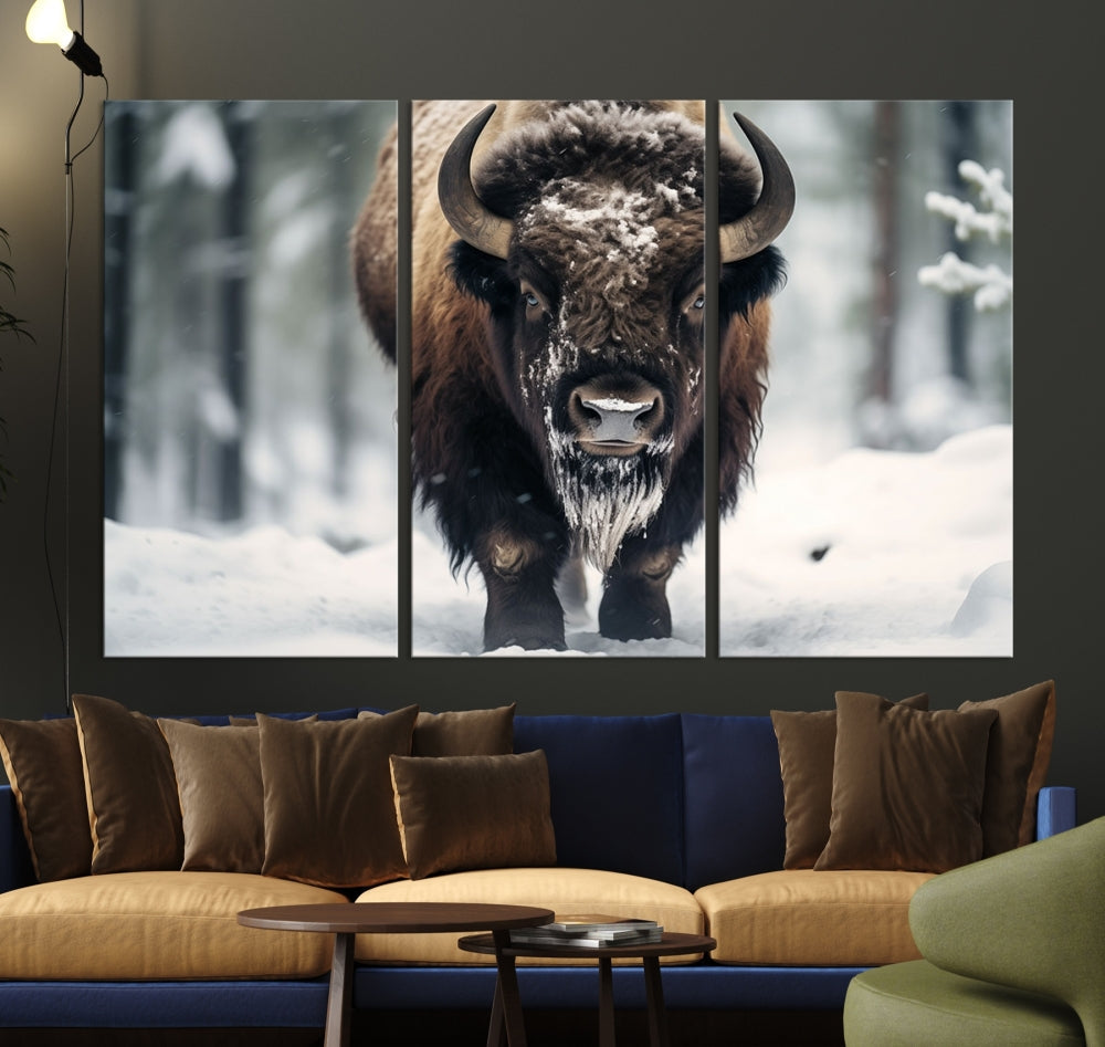 Wild Animal Wall Art Bison Canvas Print Framed Living Room Wall Decor