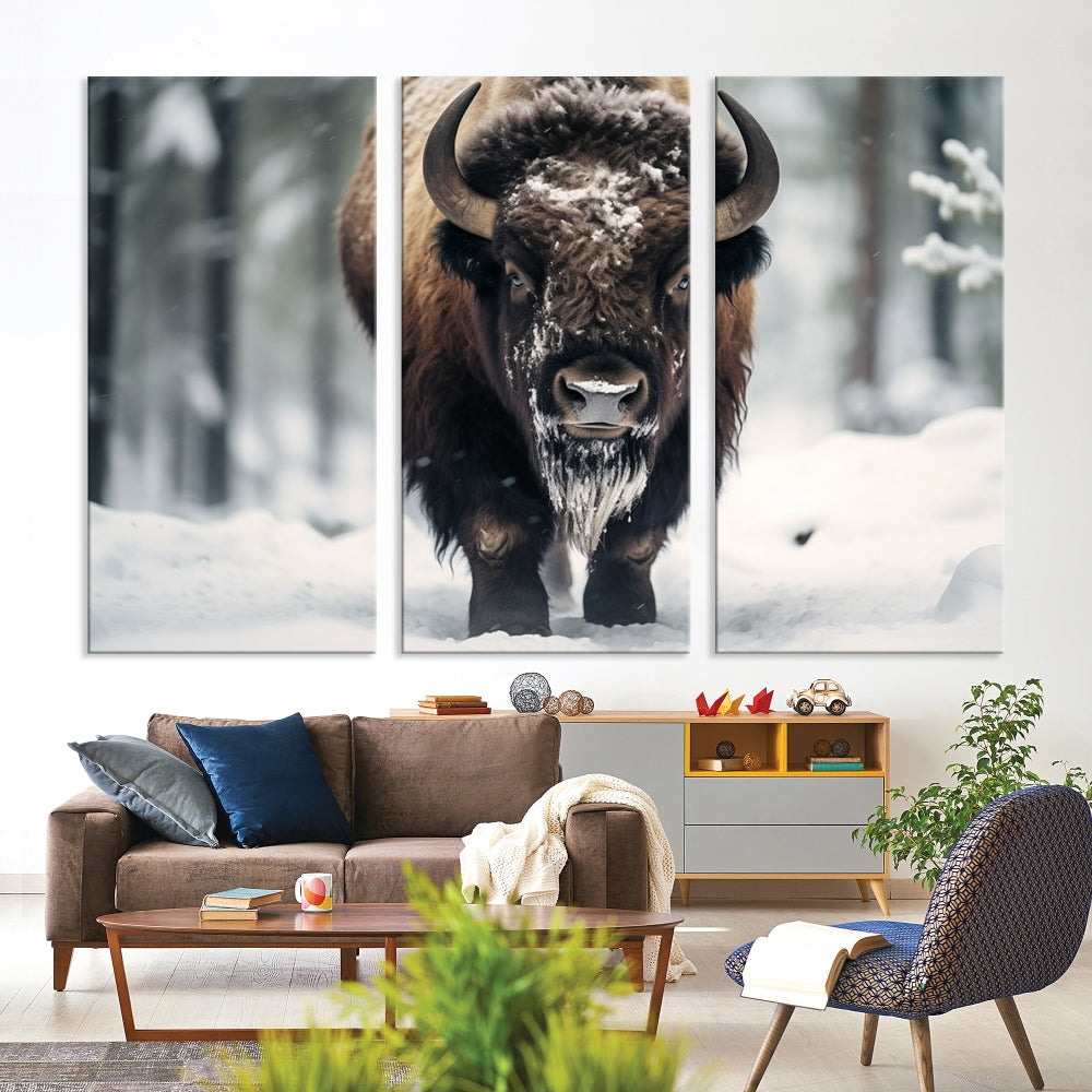 Wild Animal Wall Art Bison Canvas Print Framed Living Room Wall Decor