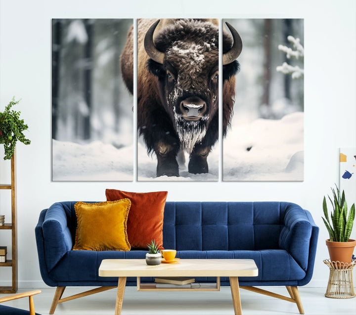 Wild Animal Wall Art Bison Canvas Print Framed Living Room Wall Decor