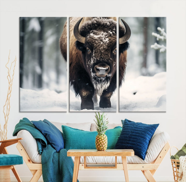 Wild Animal Wall Art Bison Canvas Print Framed Living Room Wall Decor