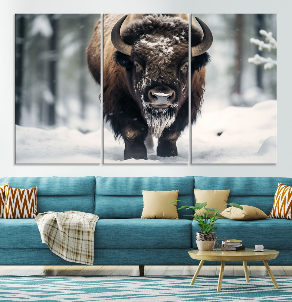 Wild Animal Wall Art Bison Canvas Print Framed Living Room Wall Decor