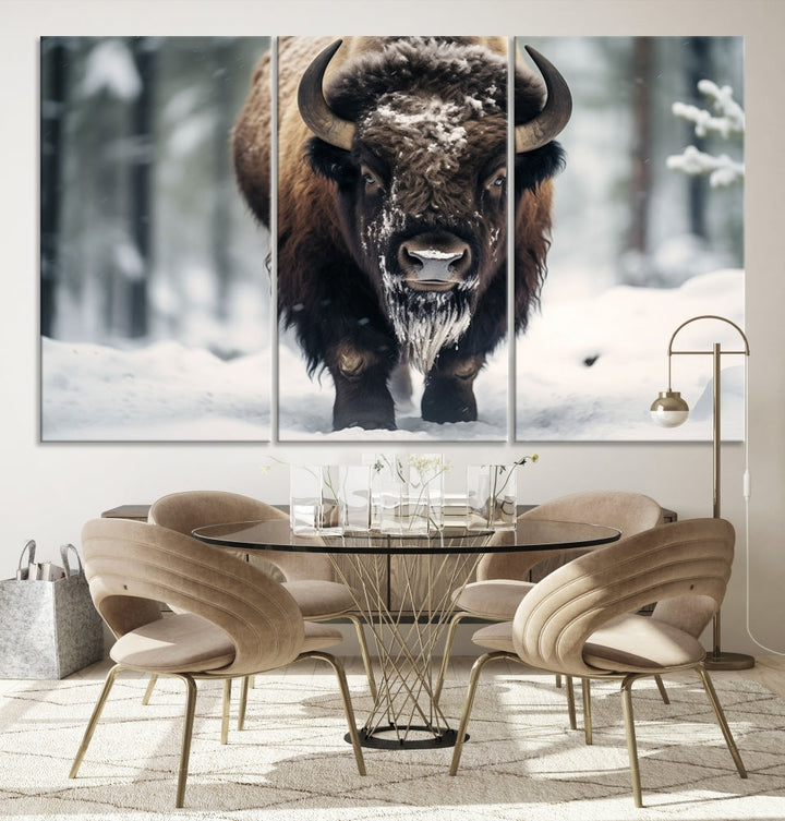 Wild Animal Wall Art Bison Canvas Print Framed Living Room Wall Decor