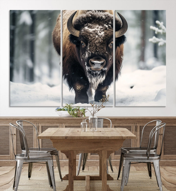 Wild Animal Wall Art Bison Canvas Print Framed Living Room Wall Decor