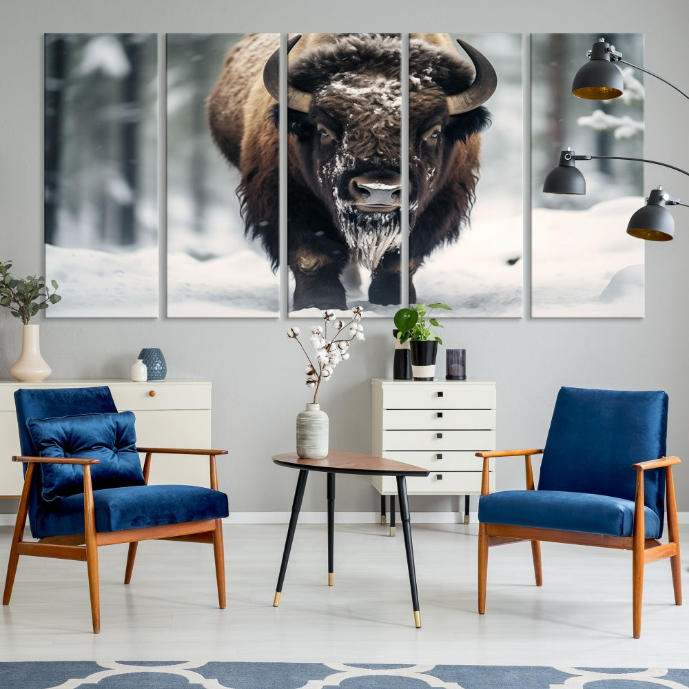 Wild Animal Wall Art Bison Canvas Print Framed Living Room Wall Decor