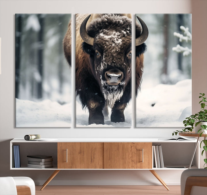 Wild Animal Wall Art Bison Canvas Print Framed Living Room Wall Decor