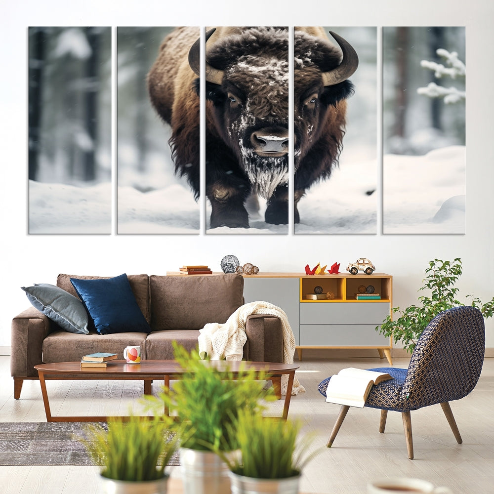 Wild Animal Wall Art Bison Canvas Print Framed Living Room Wall Decor