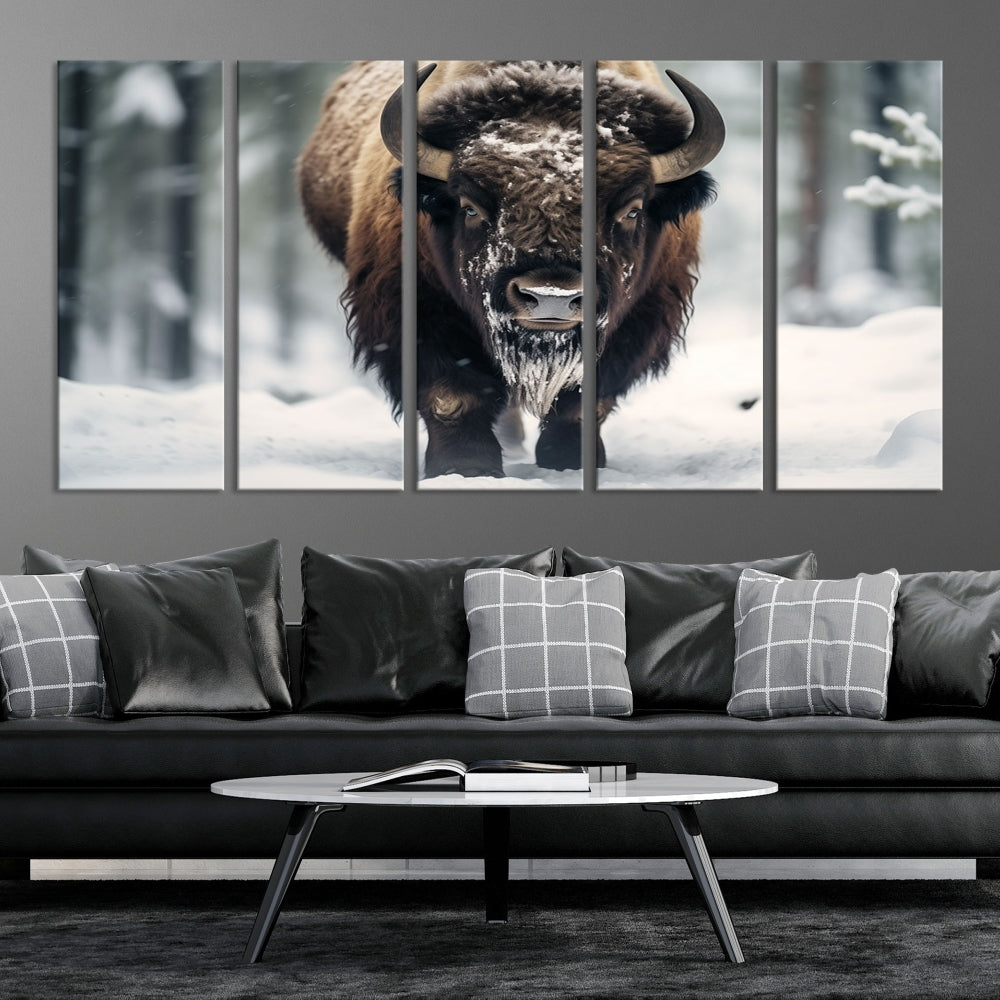 Wild Animal Wall Art Bison Canvas Print Framed Living Room Wall Decor