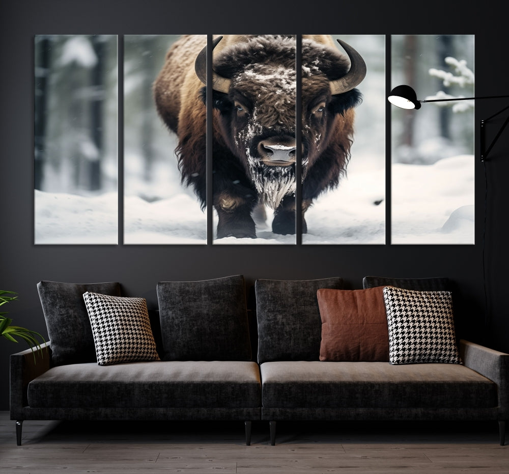 Wild Animal Wall Art Bison Canvas Print Framed Living Room Wall Decor