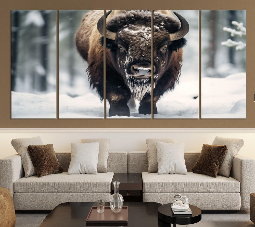 Wild Animal Wall Art Bison Canvas Print Framed Living Room Wall Decor