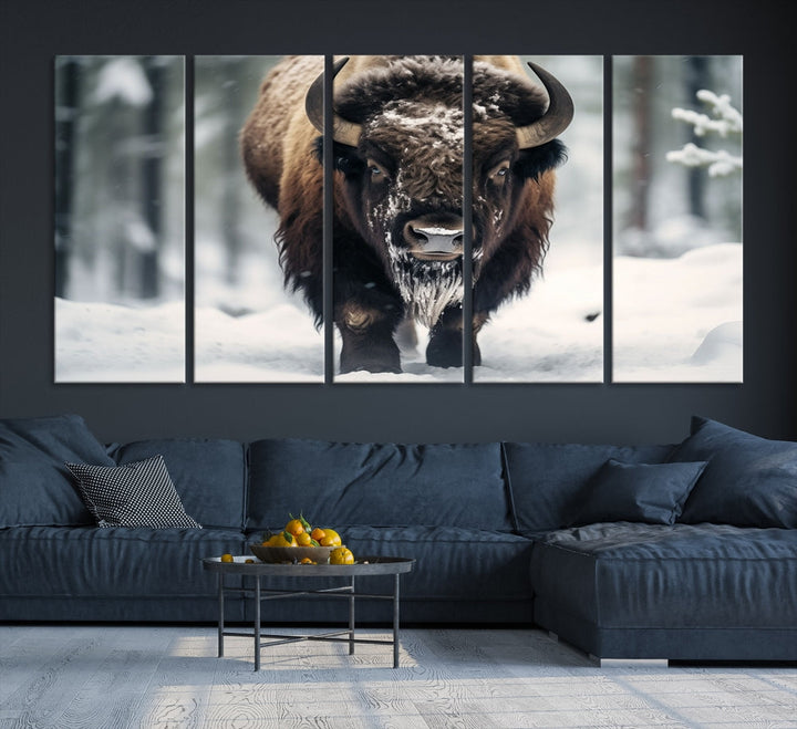 Wild Animal Wall Art Bison Canvas Print Framed Living Room Wall Decor