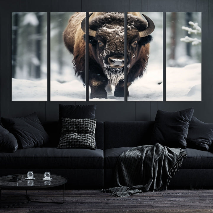 Wild Animal Wall Art Bison Canvas Print Framed Living Room Wall Decor